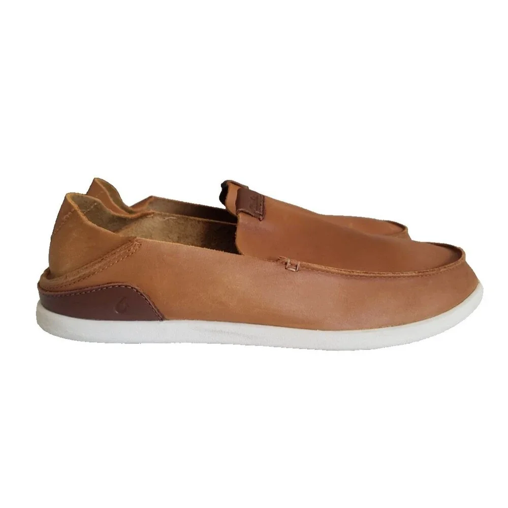 Olukai Nalukai 10379-FX19 Drop In Heel Brown Leather Loafer Slip On Men's SZ 10